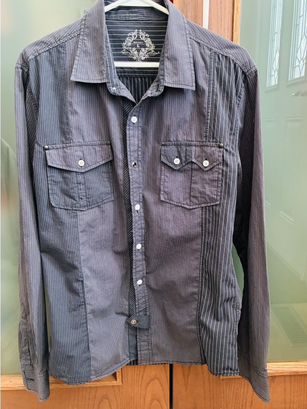 Men's Charcoal Striped Button Down Shirt